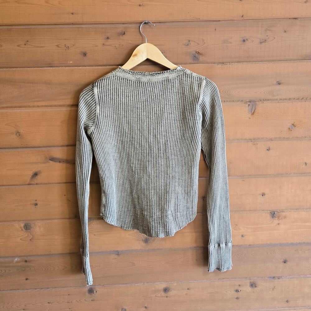 Free People Colt Thermal Henley Top Army Green XS Cuffed Shirt Granola Western - Picture 3 of 7